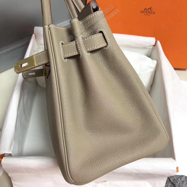 Hermes女包 愛馬仕Birkin Hermes鉑金包 togo小牛皮 淺灰 蠟線半手工縫製  am1715
